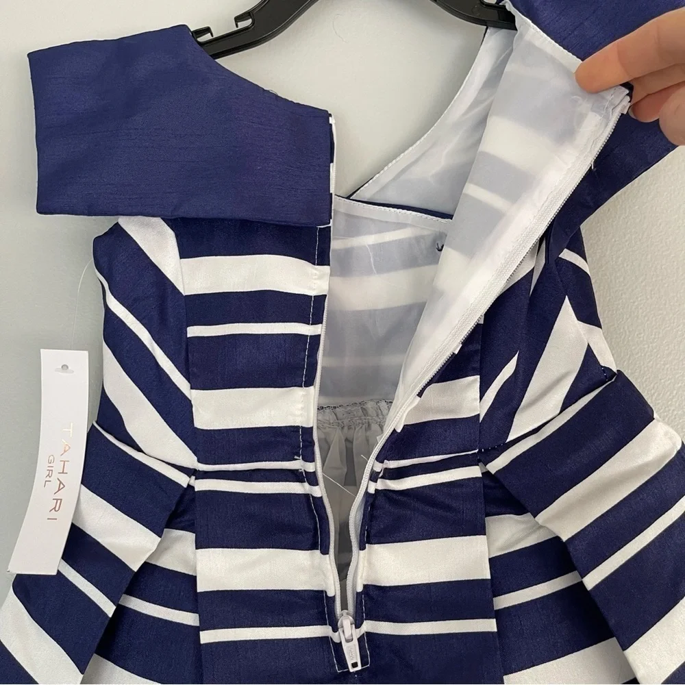 Tahari Nautical Stripe Double Breasted Yoke Dress Size 2T Navy & White